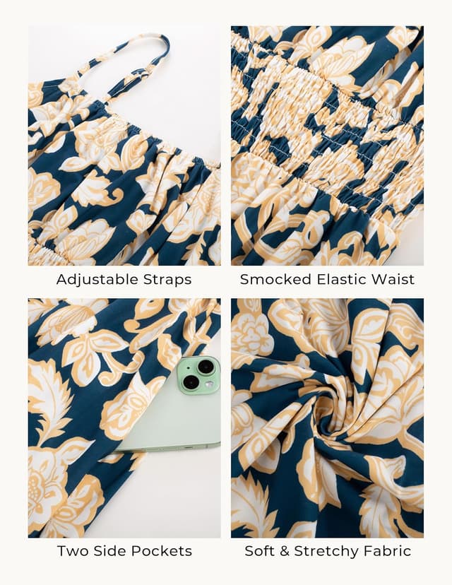 Detalle de GRACE KARIN Women’s Boho Maxi Summer Dress with Pockets, Floral Print & Smocked Waist