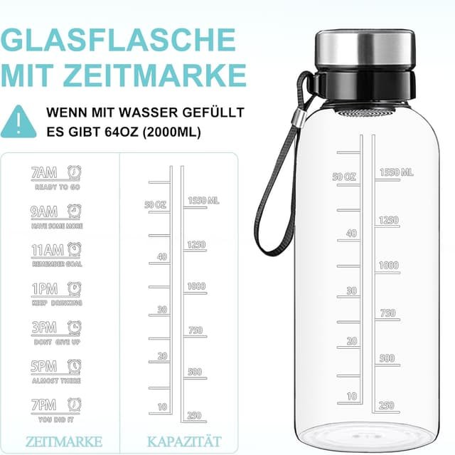 Detalle de RNCKUUE 2 Liter Glasflasche für Wasser