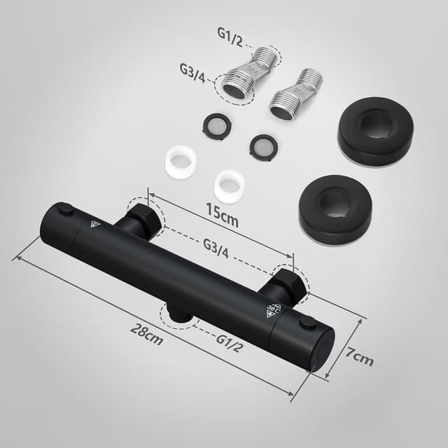 Thumbnail 6 de Görbach miscelatore doccia termostatico nero con blocco di sicurezza a 38°C