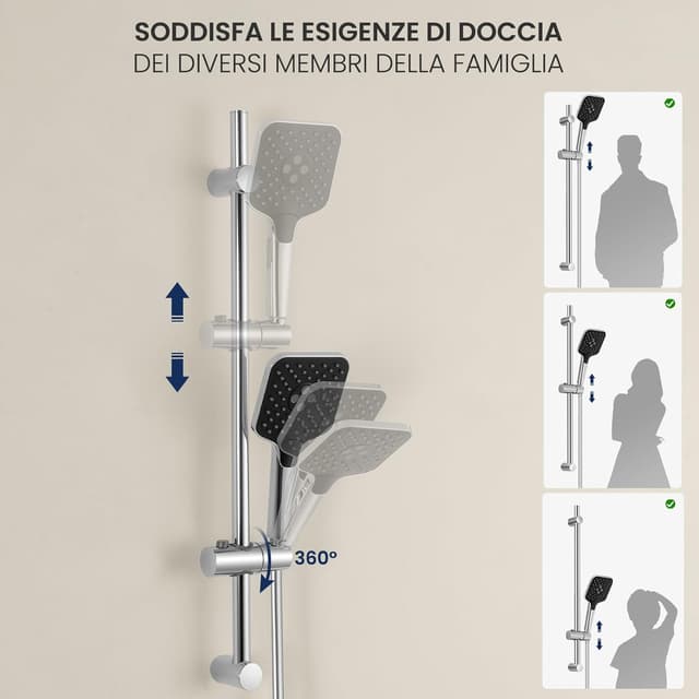 Thumbnail 2 de Asta doccia Auralum da 70 cm con doccetta e saliscendi, colonna senza miscelatore in acciaio inox cromo