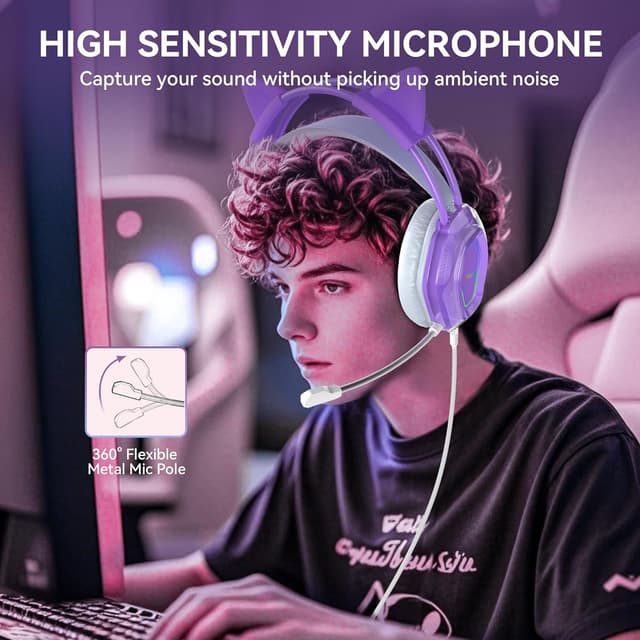 Thumbnail 6 de Wantak Katzenohr Gaming-Headset mit Mikrofon (kabelgebunden) – 3,5mm/USB, Noise Cancelling, 20–20.000 Hz – Pink