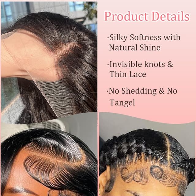 Detalle de annione 30 Inch 13x6 Lace Front Human Hair Wig (200% Density) – Body Wave, Transparent HD Lace, Pre-Plucked