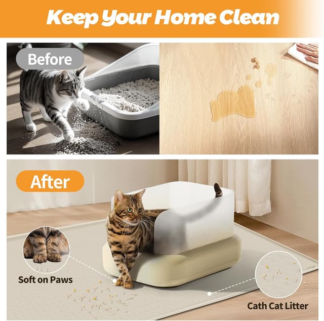 Detalle de Bartuke Katzenklo Matte „Matte“ (130 x 65 cm) aus Silikon – Übergröße zum Streukontrollieren, Beige