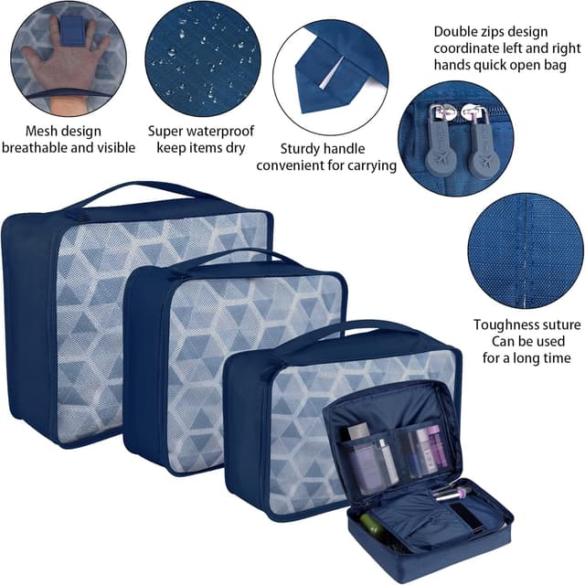 Detalle de Coolzon Organizer valigie Viaggio Set 8 pezzi – cubi per imballaggio in blu navy