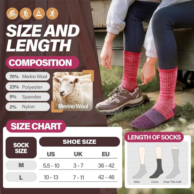 Thumbnail 4 de MOSEY KOSY Wool Walking Socks 5 Pairs