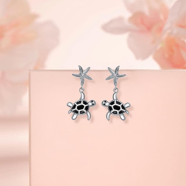 Detalle 2 de Micory Damen hängende Ohrringe aus 925 Sterling Silber mit Schildkröten-Design