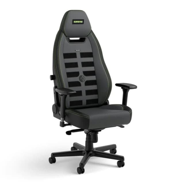 Detalle de Noblechairs LEGEND Shure Edition — silla gaming gris/negra