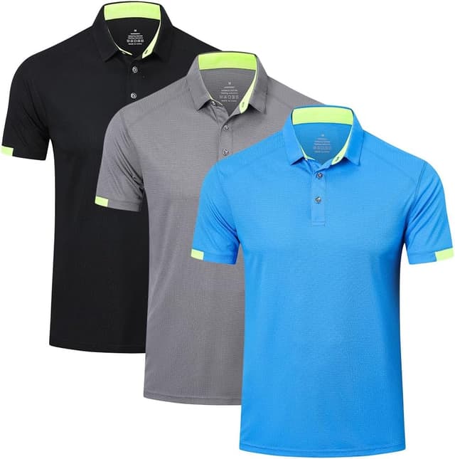 Detalle de HUAKANG 3 Pack Men’s Short Sleeve Polo Shirts – Breathable Quick-Dry Sport & Gym Tops