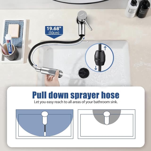 Detalle de HURRAN Rubinetto da bagno estraibile con miscelatore monocomando e 2 modalità di flusso in acciaio inox cromato