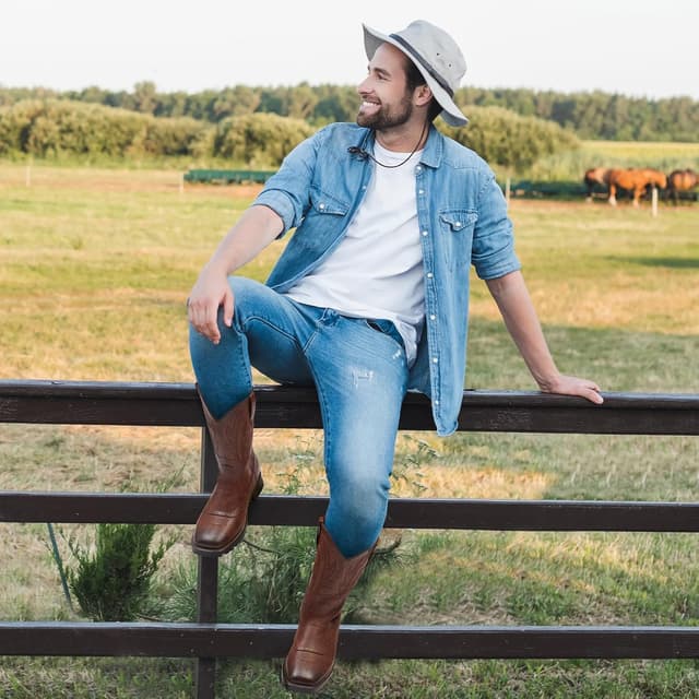 Detalle 2 de Rollda Cowboy Boots Men Square Toe Mid-Calf 123° Heel