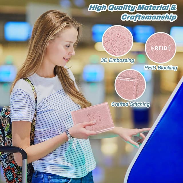 Detalle de DMLuna Premium PU Leather Passport Holder with RFID Blocking