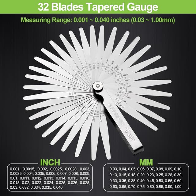 Detalle 2 de Spurtar Feeler Gauges Set (32 tapered + 16 offset blades) dual-marked SAE/metric stainless steel