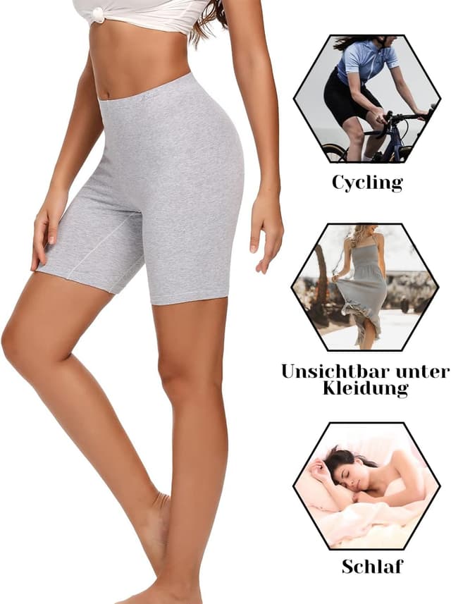 Detalle de Molasus Women’s Cotton Boxer Shorts (8” Inseam) Anti-Chafing Bike Shorts — Regular & Plus Size