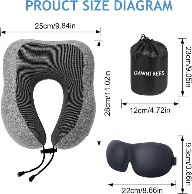 Detalle 2 de DAWNTREES 2-Pack Memory Foam Neck Pillows for Travel (Compact, Adjustable Rope Lock)