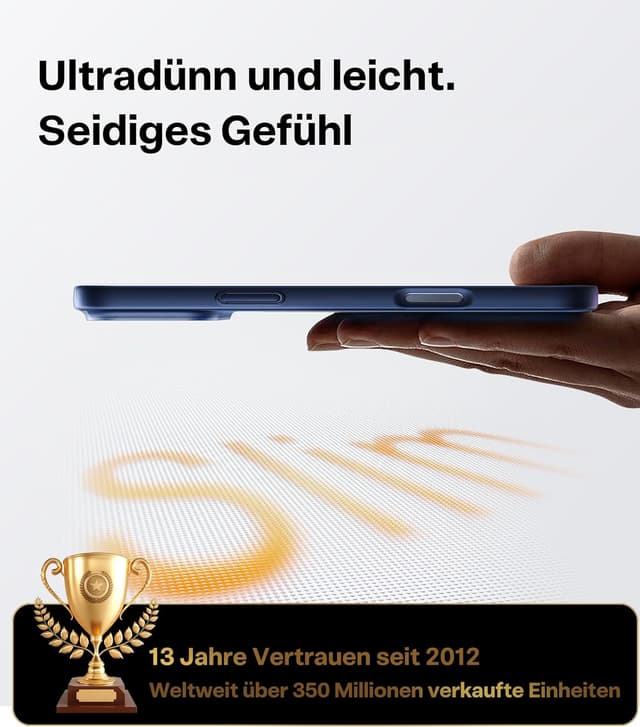 Detalle de TORRAS Ultra Dünn 0,09 cm Hülle für iPhone 17 Pro – blau, erhöhter Kamerakantenschutz, seidig-mattes Griffgefühl