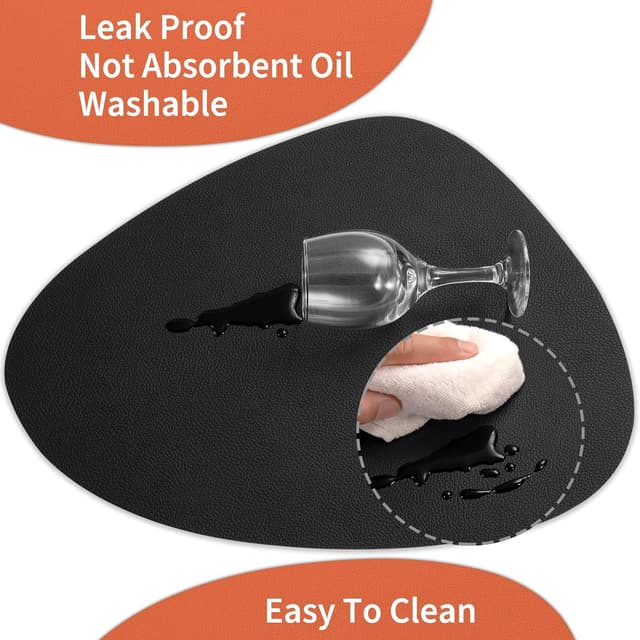 Detalle de Myir JUN Tischsets aus Kunstleder (PVC) mit Untersetzern, doppelseitig, abwaschbar – Set mit 6, Schwarz/Orange