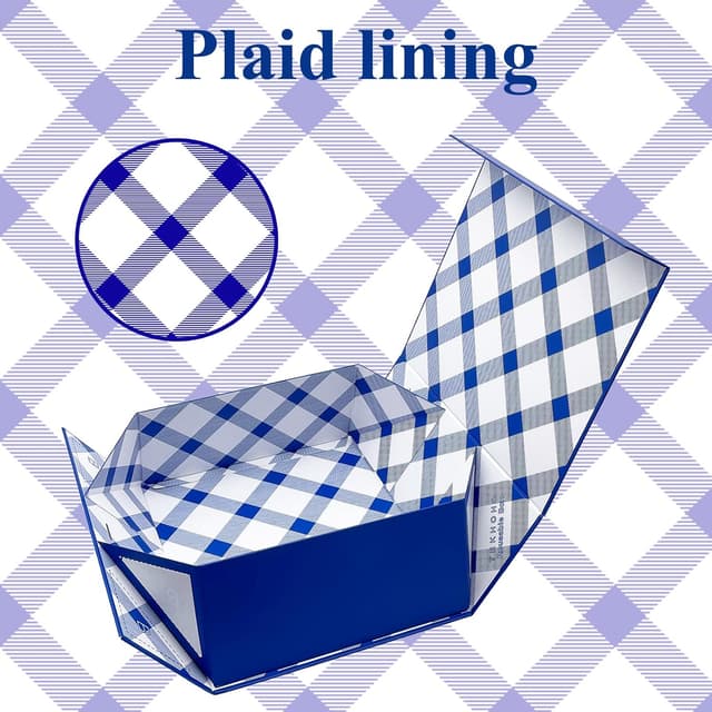 Detalle de Tekhoho große Geschenkbox Blau (33,5 x 27 x 12,5 cm) mit Magnetdeckel und kariertem Innenfutter