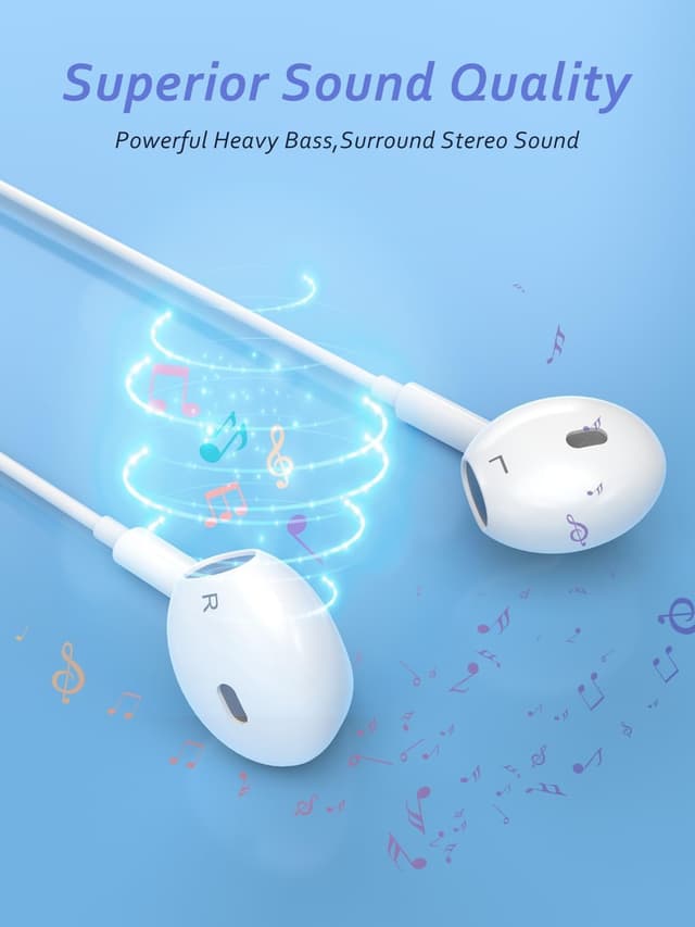 Detalle de Wired iPhone Headphones (MFi Certified) in-ear earbuds with mic and volume control