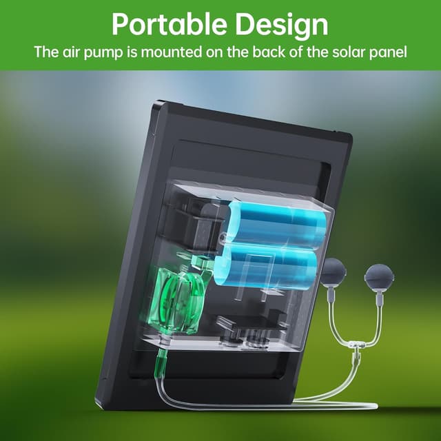 Detalle de Biling Pond Solar Powered Aerator (2.5W) – 3 modes solar air pump for outdoor ponds, tanks and hydroponics