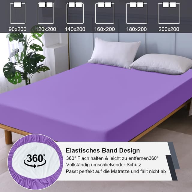 Detalle de ohano wasserdichter Matratzenschoner als Spannbettlaken 120 x 200 cm (violett)