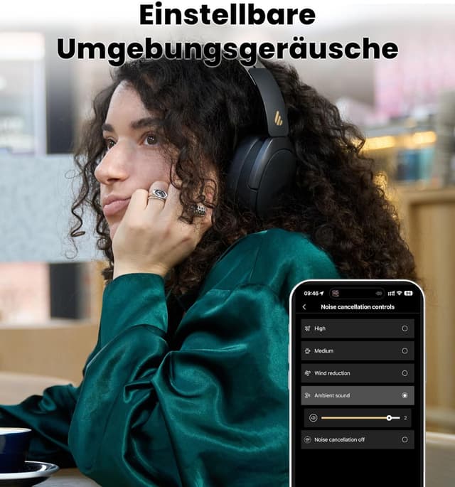 Detalle 2 de Edifier W80 faltbare Over-Ear-Bluetooth-Kopfhörer mit ANC (bis -49 dB), LDAC & Multipoint – Schwarz