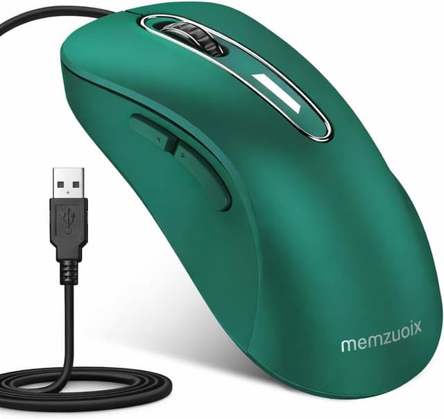 Detalle de memzuoix Maus mit Kabel – optische USB-Maus mit 1400 DPI, 5 Tasten & ergonomischem Design (1,5-m-Kabel, dunkelgrün)