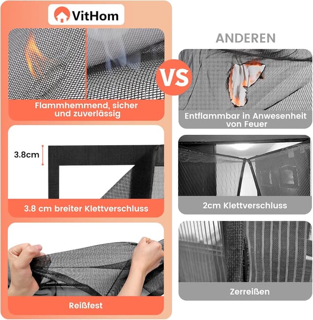 Detalle de Magnetisches Fliegengitter für Balkontür (Glasfasermaterial) 90 x 205 cm – schwarz, flammhemmend, ohne Bohren