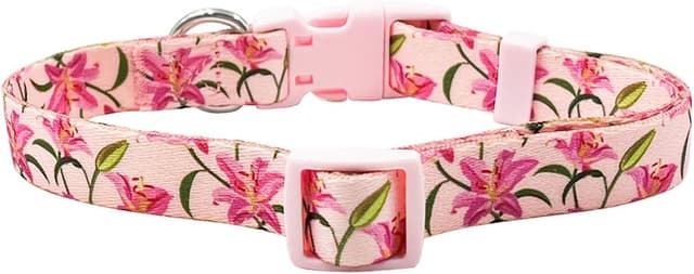 Detalle 2 de Olahibi Basic Dog Collar (S, Pink Lily) – soft and adjustable polyester collar for small dogs