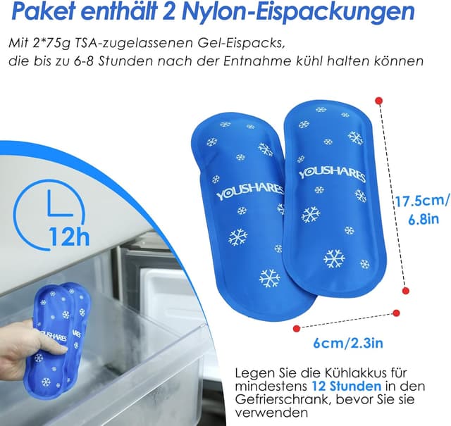 Detalle de YOUSHARES Insulin-Kühltasche mit 2 Kühlakkus (TSA) für Insulin Pen, EpiPen & Zubehör – blau