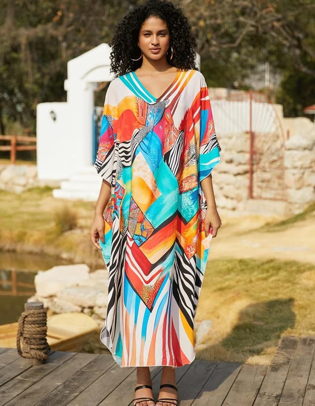 Detalle de NFVNKJ Women’s Plus Size Beach Lounge Kaftan Maxi Dress Swimsuit Cover-Up