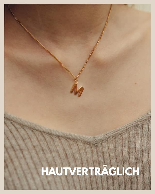 Detalle 2 de GD GOOD.designs Kette mit Buchstaben Gold 18 Karat – wasserfeste Initialen-Halskette mit A–Z Anhänger