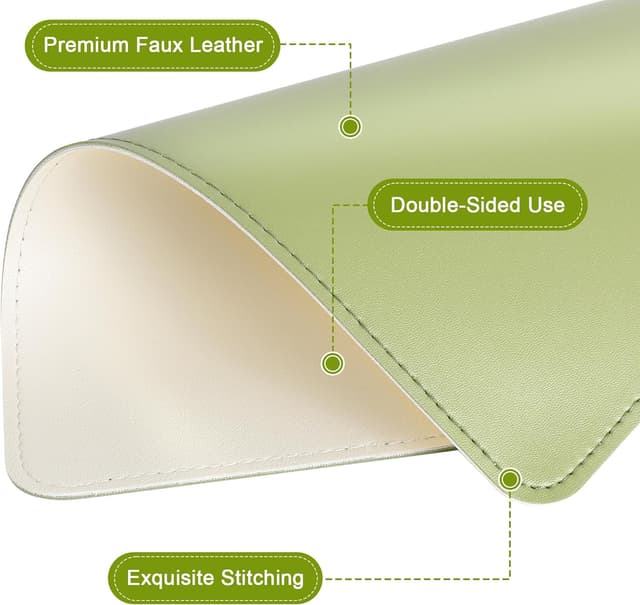 Detalle de AiQInu Tapis de souris 280x200 mm en PU cuir double face (beige, vert)