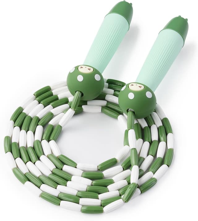 Detalle de OTraki Kinder-Springseil mit Holzgriff und Baumwollseil, 5 m (verstellbar)