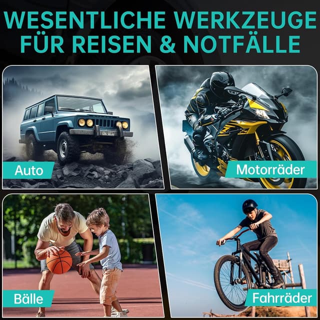 Thumbnail 6 de Wirelume kabellose elektrische Luftpumpe 150 PSI (6000 mAh) für Fahrrad & Auto – mit LED-Licht und Auto-Stopp