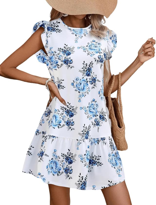 Detalle de Zeagoo Robe d’été femme col rond longueur genou, manches courtes légères (taille S à XXL)