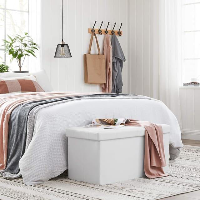 Detalle 2 de SONGMICS Puff Almacenaje Blanco: Banco Multifuncional y Elegante 🛋