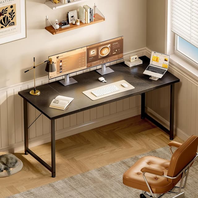 Detalle 2 de ODK Scrivania da ufficio 140x50 cm piccola per computer, finitura nero