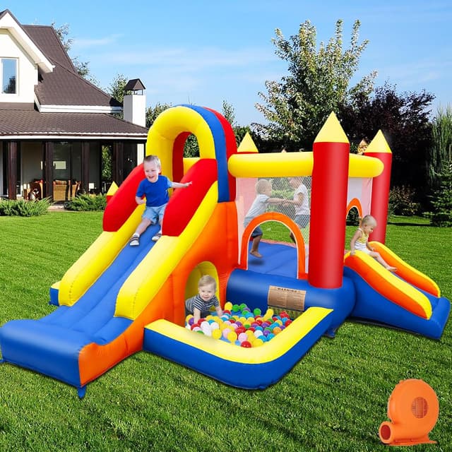 Detalle de Baralir Bouncy Castle Inflatable Bounce House with Two Slides, Trampoline, Ball Pit & Climbing Wall