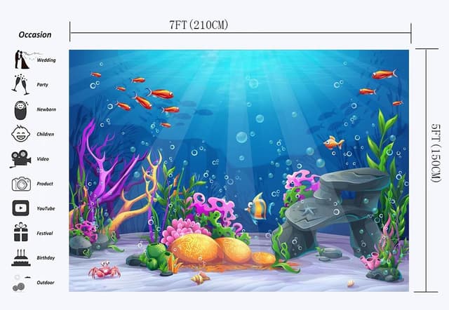 Detalle de Haosphoto Underwater World Vinyl Mermaid Backdrop 7x5ft (Tropical Blue Ocean Summer Photography Background)
