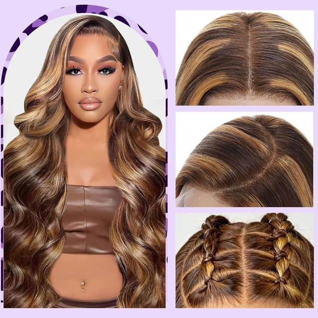Detalle 2 de Qimo Honey Blonde Human Hair Wig (30 Inch) – 13x6 HD Lace Front, 200 Density, Ombre Body Wave