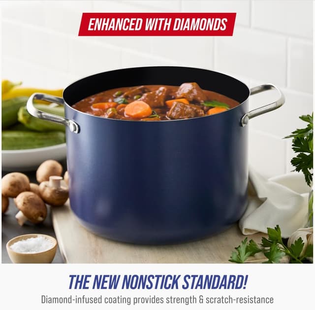 Detalle 2 de Blue Diamond 8QT Nonstick Stockpot with Glass Lid 🍲