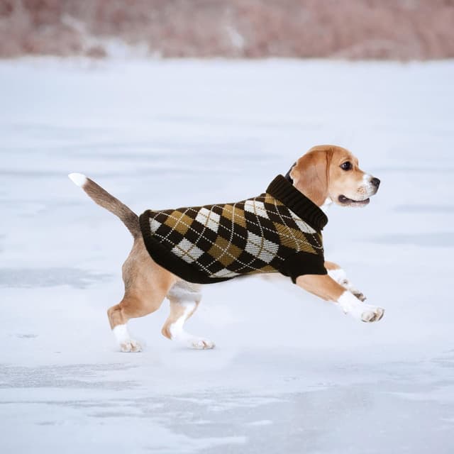 Thumbnail 5 de PawSailor Knitted Dog Jumper Turtleneck Plaid Pullover (Acrylic) – Winter Warm Coat for Medium Dogs, Brown XL