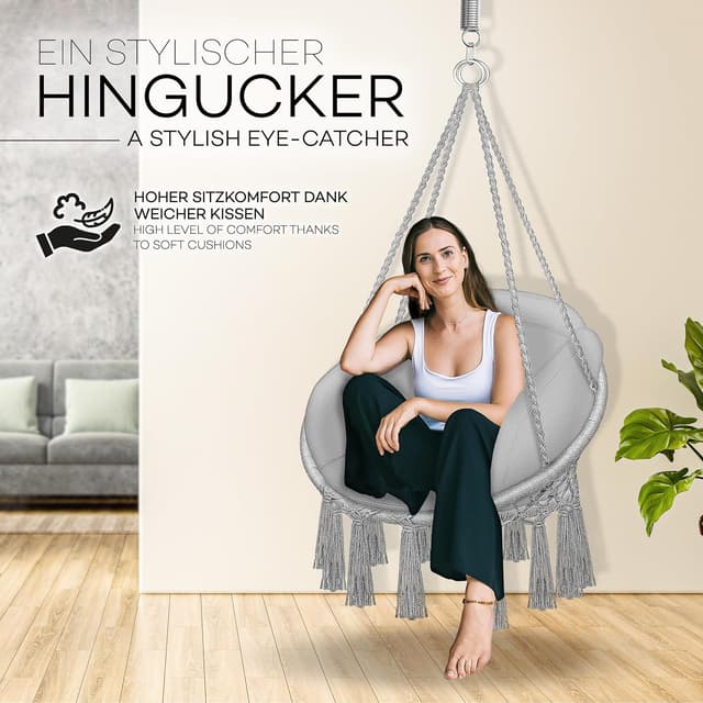 Detalle 2 de tillvex Hängesessel mit großem Kissen bis 200 kg, wetterfester Hängekorb