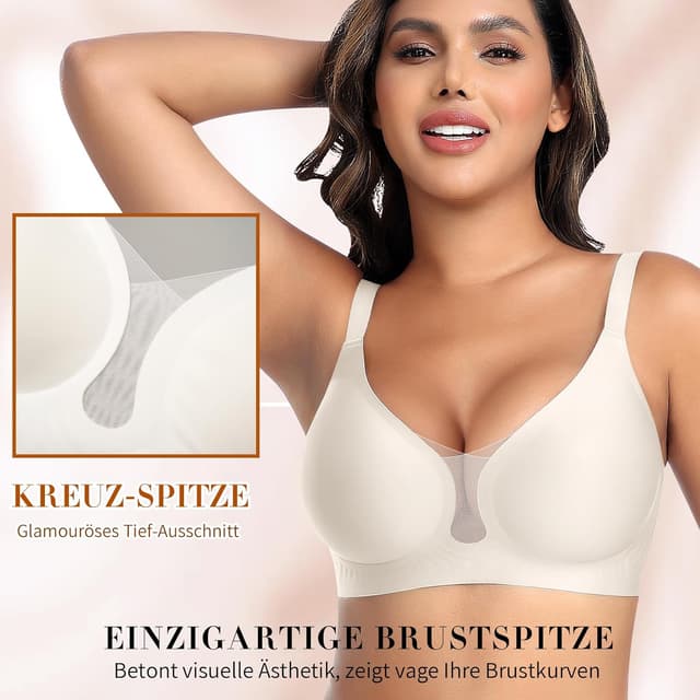 Detalle de Nahtloser BH ohne Bügel (Bralette) mit tiefem V-Ausschnitt und Kreuz-Spitze