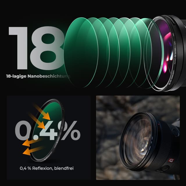 Detalle 1 de K&F CONCEPT UV Filter 62 mm mit Deckel