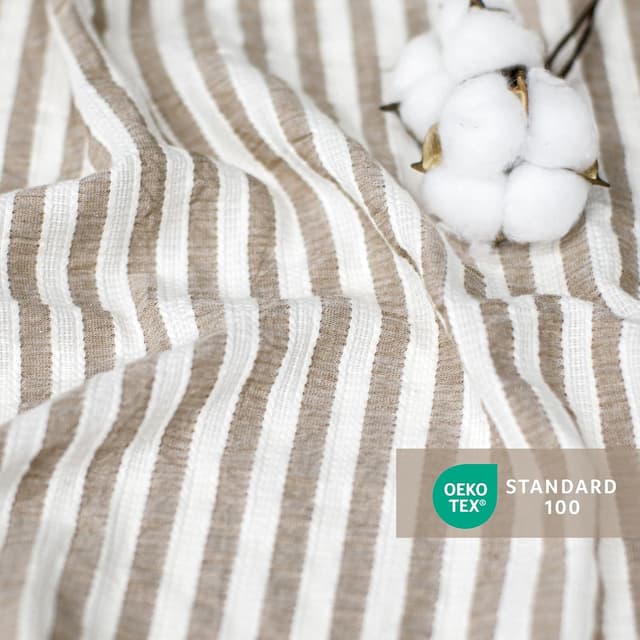 Detalle 2 de SOULFUL Bettwäsche-Set 155x220 aus Baumwolle, gestreift & Jacquard, braun (mit Reißverschluss, OEKO-TEX 100)