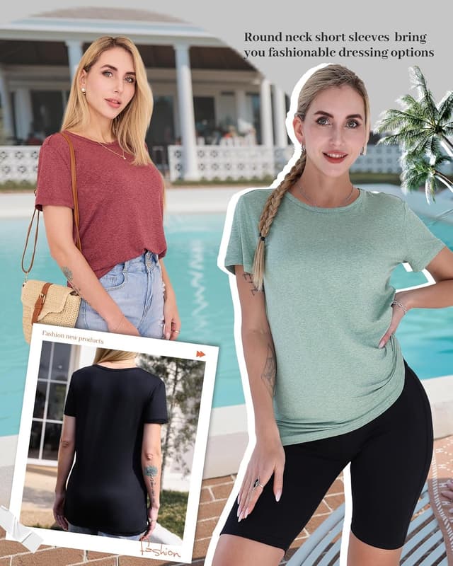 Detalle de GAYHAY 3-Pack Women’s Short-Sleeve T-Shirts (Crew Neck) — Soft Basic Tees for Everyday Wear
