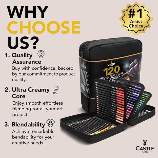Detalle 2 de Castle Art Supplies 120 Colouring Pencils Zipper-Case Set (120 soft core coloured leads)