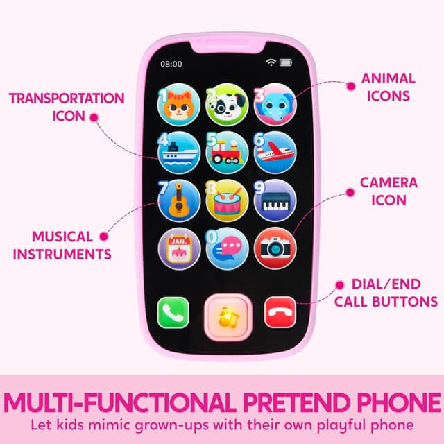 Detalle de JOYIN Kids Smart Phone Toy with Remote Control (Learning & Music Bundle) – Pink