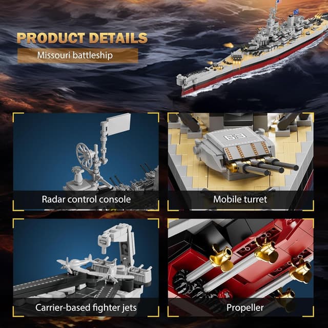 Detalle de Brihappen – Kit de construction du cuirassé Missouri (2228 pièces), grand modèle militaire pour collection